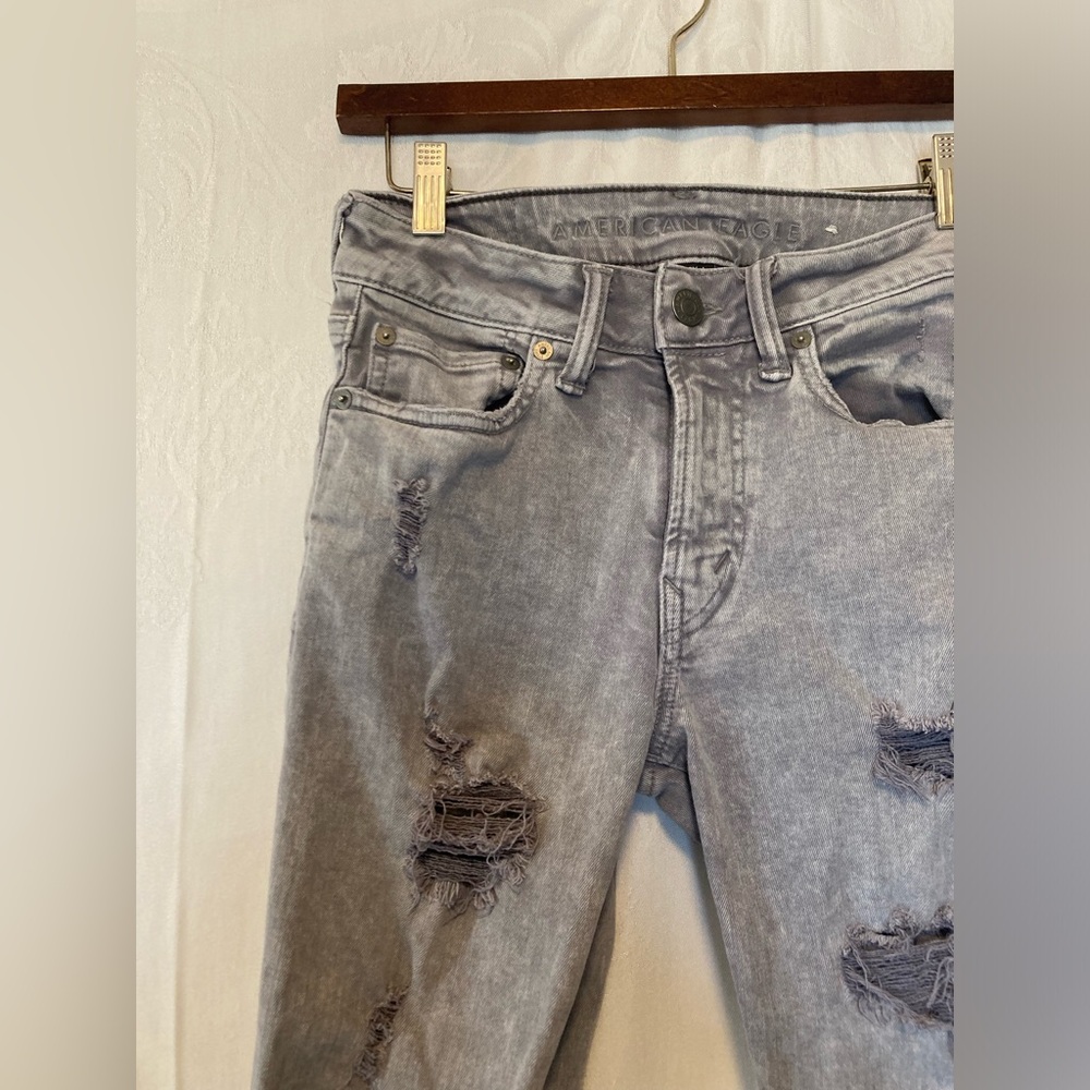 American Eagle Outfitters 28X30 Slim Airflex Gray Distressed Denim Jeans - Picture 4 of 13